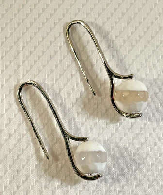 Pendientes colgantes ganchos largos de plata con cuentas de ágata blanca joyería regalo NUEVO Foto 1 de 4