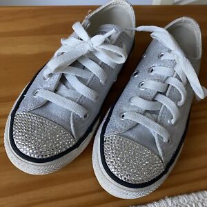 Girls silver swarovski crystalled Converse trainers size uk 11
