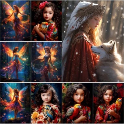 Large Fairy Girls Parrot 5D Diamond Painting Cross Stitch Embroidery Home Decor - image 1 of 4