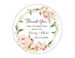 48 Custom Floral Greenery Thank You Labels Custom Wedding Favor Stickers B638 - Picture 1 of 1