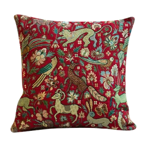 Tapestry Mythical Animals Red Cushion. Double Sided Morris Style Design. 17x17". - Picture 1 of 1