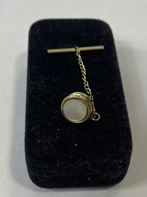 PIN TIE TACK/SOLAPA piedra blanca y tono dorado elegante y simple Foto 1 de 4