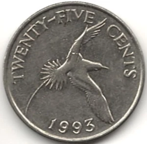Veinticinco centavos 1993 ~ bermudas ~ baja acuñación de 480.000 unidades 6111 - Imagen 1 de 4