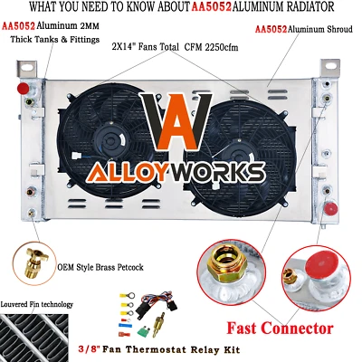 3 Row Radiator Shroud Fan Kit For 1999-14 Chevy Silverado GMC Yukon XL1500 Tahoe - Изображение 1 из 4