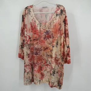 Catherines Womens Boho Floral Tunic Top Size 5X Embellished Romantic Cottagecore - Picture 1 of 7