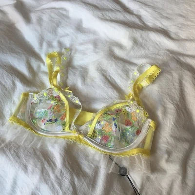 For Love & Lemons Yellow White Floral Lace Bralette NWT XXS - Image 1 of 4