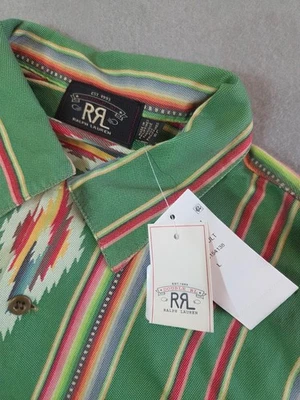 RRL Ralph Lauren Southwestern Stripe Shirt Green Cotton Short Sleeve NWT Size M - Image 1 of 4