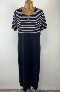 Olsen Dress 12 Pink Black Striped Shift Long Short Sleeves Stretchy Casual - Picture 1 of 14