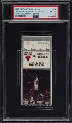 Boleto Bulls/APR.4 1989 Michael Jordan 15ta carrera triple - doble PSA 6 Foto 1 de 3