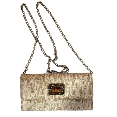 Bandolera Lilly Pulitzer Oro Pez Logo Pequeña Cartera Cadena Correa Bambú De colección Foto 1 de 4