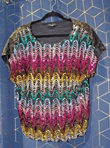Vintage 80s Rio Rainbow Sequined Ladies Top Union Made USA VGUC L/XL - Picture 1 of 4