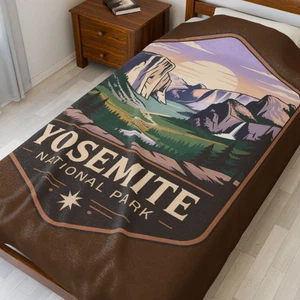 Yosemite National Park Velveteen Plush Blanket Wilderness Travel Poster - Picture 1 of 13
