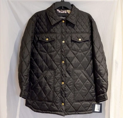 ELLEN TRACY size XL Black Quilted Jacket 4-Pocket Puffer Coat Snap-Close NWT - Image 1 of 4