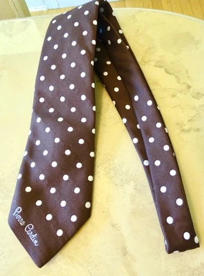 Corbata vintage a lunares Pierre Cardin para hombre MARRÓN Y BLANCO Foto 1 de 3