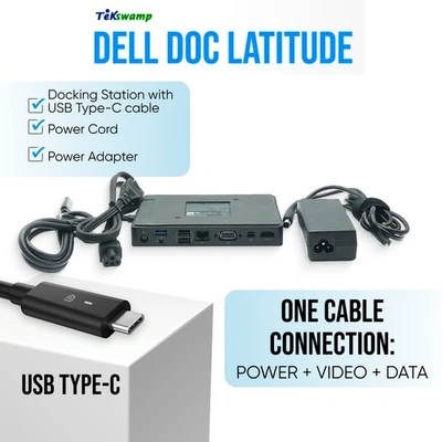 Estação de acoplamento Dell USB-C para Latitude 3379 3400 3500 5300 5400 5401 com PSU de 130 W - Imagem 1 de 4