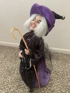 16" Witch tree topper table decor holding spell book & staff Halloween Spooky - Picture 1 of 13