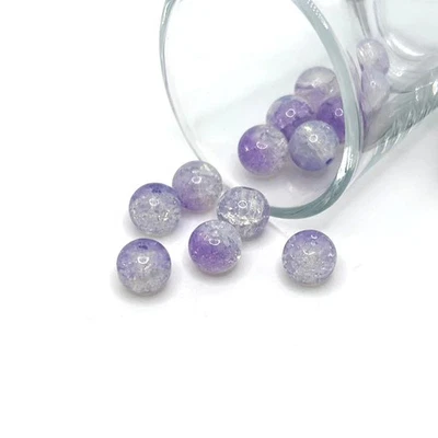 10mm Light Purple and Clear Crackle Glass Beads - US Seller - Image 1 of 3