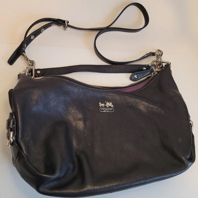 Coach Madison Hailey Black Leather Hobo Bag Purse Charm F0982-14304 Descript! - Image 1 of 4