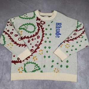 Rhude Sweater Mens XL Multicolor Paisley Bandana Jacquard Crewneck Christmas - Picture 1 of 11