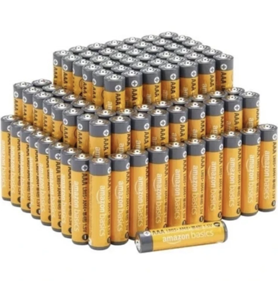 100 Amazon Basics AAA Alkaline High-Performance Batteries 1.5 Volt 10-Year Shelf - Image 1 of 4
