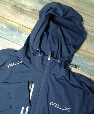 Ralph Lauren RLX 男式 Meduim 吸汗长袖全拉链连帽衫海军蓝 — 第 1/4 张图片