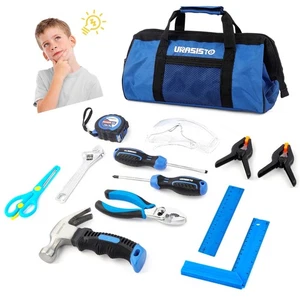 Juego de herramientas para niños de 12 piezas con bolsa de almacenamiento de herramientas, kit de herramientas de mano real junior para B... - Imagen 1 de 7