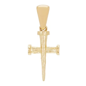 14k Yellow Gold Solid Nail Cross Charm Pendant 1" 2 grams - Picture 1 of 5
