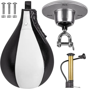 Boxing Speed Bag Kit Premium Leather 360° Swivel Inflator Reflex Training New - Picture 1 of 7