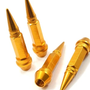 Gold Aluminum Metal Long Spike Wheel/Tire Valve Stem Car-Truck Air Caps Covers 4 - Picture 1 of 3