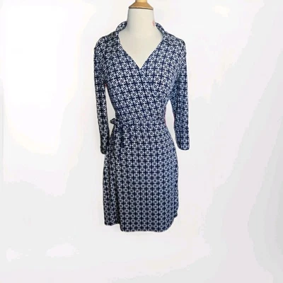 Vestido camisero Laundry by Shelli Segal envolvente para mujer pequeño azul marino manga larga Foto 1 de 4