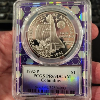 1992-P Columbus Silver Commemorative Dollar PR69DCAM PCGS  TraderBea - Image 1 of 3