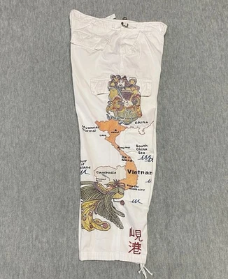 Da Nang Pants Womens Size Large 32” Cargo Crop China Vietnam Embroidery White - Image 1 of 4