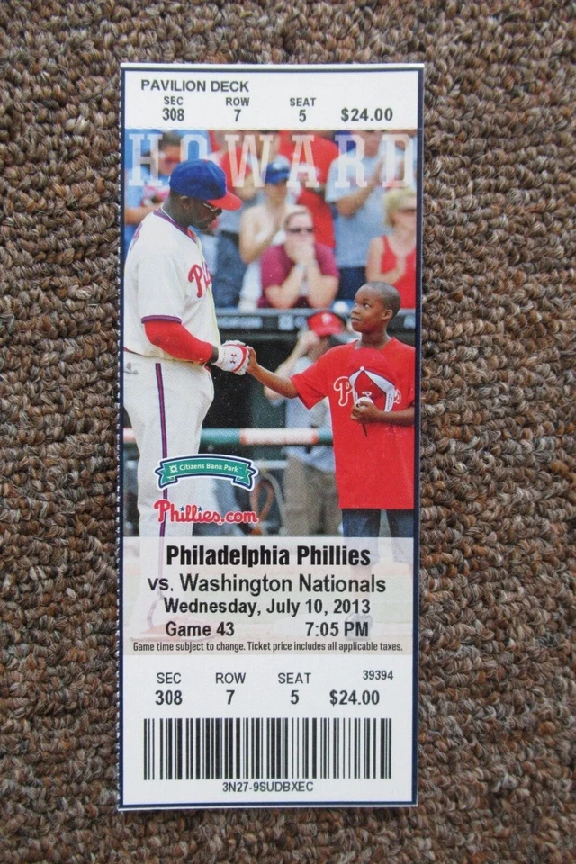 Boleto completo Philadelphia Phillies vs Nationals 7/10/2013 ~ Rendon/Zimmerman+ HRs Foto 1 de 1