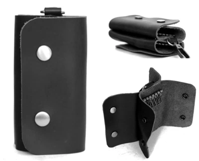 key case Ring holder case pocket chain cow Leather pouch box bag black 609 - Image 1 of 4
