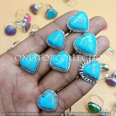 WOW Turquesa Piedras Preciosas 925 Chapado en Plata de Ley Venta al por mayor Lote Corazón Anillo Regalo Foto 1 de 3