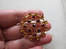 VINTAGE GOLD TONE RED YELLOW RHINESTONE COSTUME BROOCH PIN EDWARDIANT STYLE CUTE