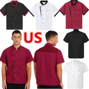 Abrigo de chef de manga corta para hombre uniforme cuello alto chaqueta cantimplora uniforme camisa - Imagen 1 de 68