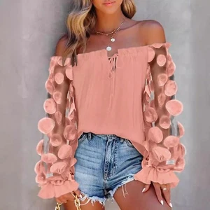 Women Fashion Solid Casual Loose Off The Shoulder Temperament Long Sleeve Top - Picture 1 of 12