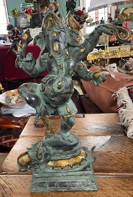 Ganesh Grande Statua Vintage Ottone Bronzo Scultura Tempio Orientale 49cm 9,5kg - Immagine 1 di 4