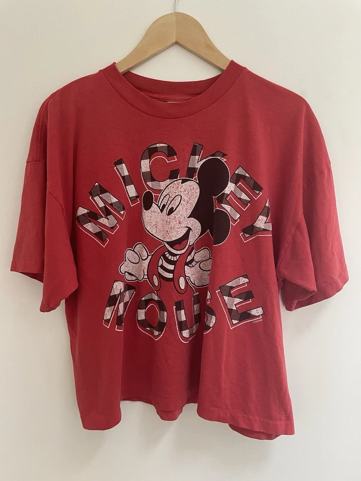 Disney Womens Mickey Mouse Graphic Cotton Blend Crew Neck Short Sleeve Shirt Red - Image 1 of 3