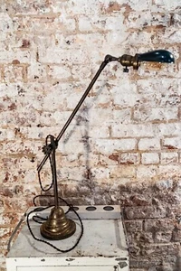 OC White Style Antique Industrial Lamp w/ Emerald Re Wired Shade - 1920's - Picture 1 of 4