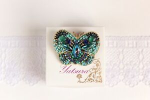 Crystals butterfly brooch Mom gift from daughter Insect jewelry Embroidered silv
