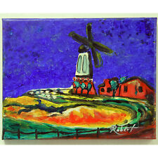 Windmill at Dangast Painting Hand Painted Expressionism signed "Robert" COA