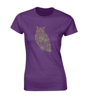 FRUIT OF THE LOOM / GILDAN OWL FLOWER LADIES T SHIRT CUTE NATURE ANIMAL DESIGN ANIMAL LOVER GIFT IDEA TOP