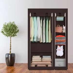 Fabric Canvas Wardrobe With Clothes Hanging Rail Shelves Storage Cupboard - Picture 1 of 11