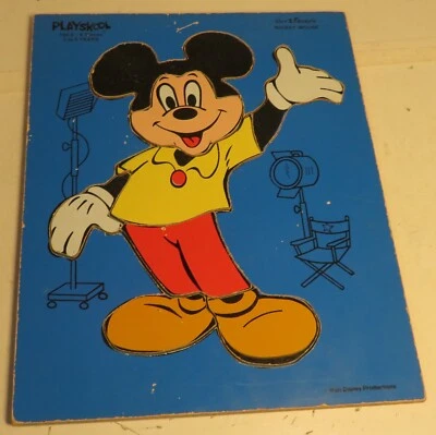 Vintage Walt Disney WOOD Puzzle PLAYSKOOL Mickey Mouse 190-05 8 pieces 9" x 12" - Image 1 of 4