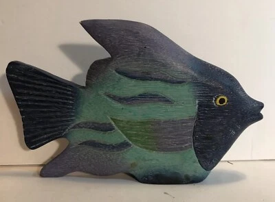 "Estatuilla tallada colorida madera pintada peces decoración del hogar azul océano tropical 9""" Foto 1 de 4