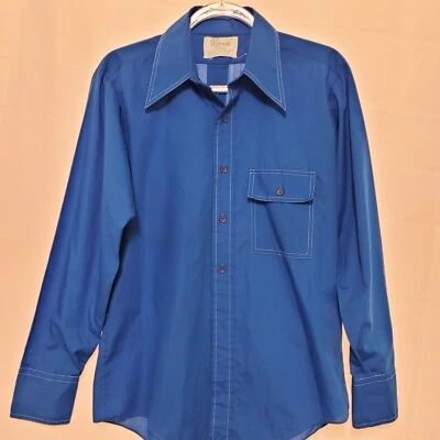 Camisa De Colección La Strada Para Hombre Cuello Ancho Azul Abotonada Talla M Años 70 Retro  Foto 1 de 4