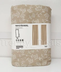 Ikea TRYSTÄVMAL Curtains 2 Panels (1 pair) 57" x 98" Beige/White Floral - NEW - Picture 1 of 4