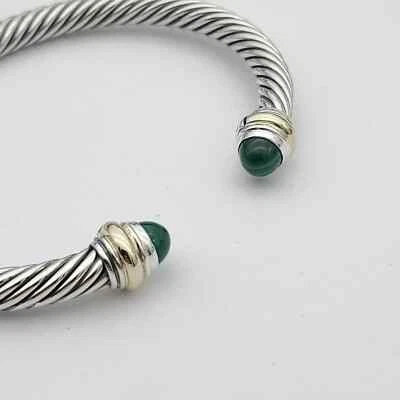 Pulsera David Yurman Cable 5mm Malaquita y Oro 14k Talla Mediana Plata de Ley Foto 1 de 4